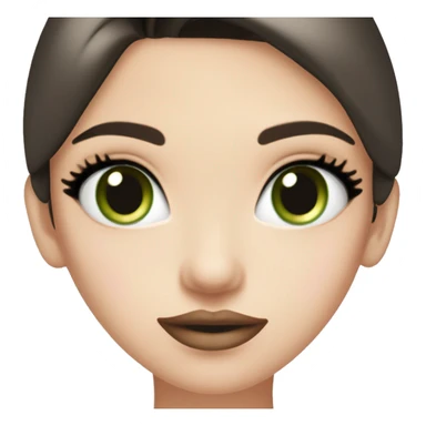 beautiful girl with high cheek bones, long straight shiny dark brown hair, big green eyes and big pale pink lips. Long thick eyelashes. Wearing a cream bustier. sticker