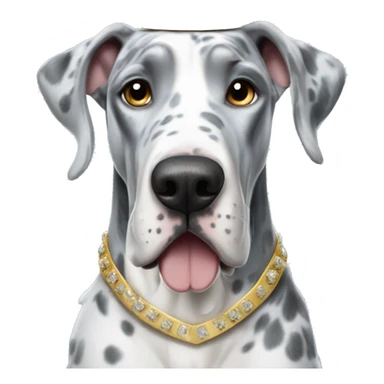 Blue Merle Great dane wearing gold princess crown sticker