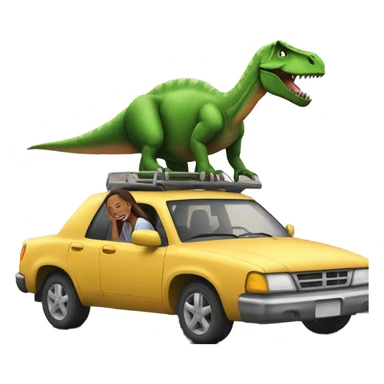 Girl laying on a car pulled by a dinosaur sticker