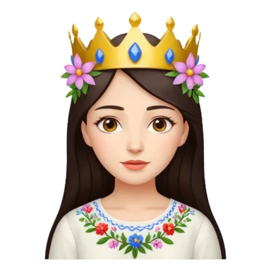 Ukrainian woman in a white embroidered shirt with dark hair and a crown of flowers on her head sticker