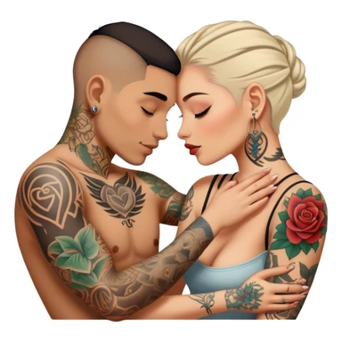 intimate moment between lovers🍒, JetSetFly , photo Realistic Couple with tattoos , Tefi Valenzuela sticker