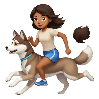 Fille, brune qui court avec son HUSKY beige clair sticker