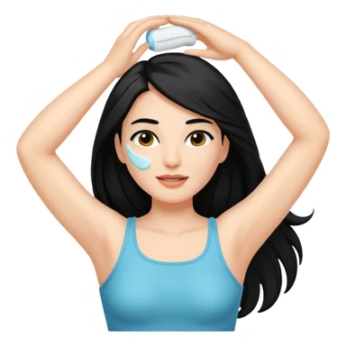 woman black long hair shaving armpit with cream on armpit sticker