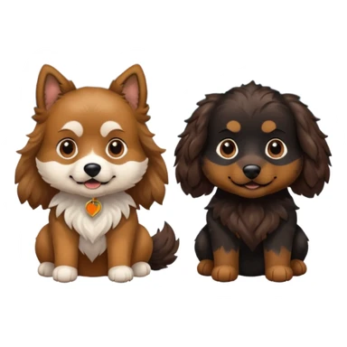 two dogs with wavy hair, one black and brown, one shades of brown, no white with mountains sticker