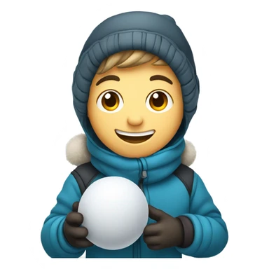 smiling boy in winter gear holding a snowball sticker