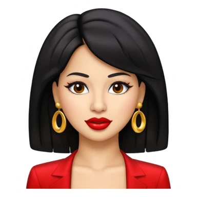 Selena Quintanilla emoji with iconic hairstyle, red lipstick, glamorous stage outfit sticker