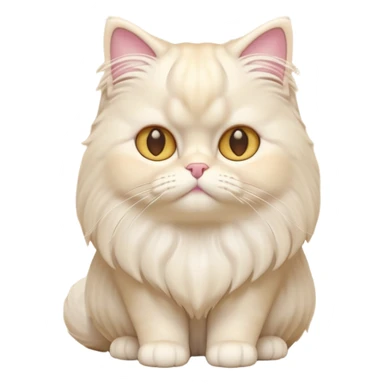A 3D cartoon Persian cat with soft cream-white long fur, round face, golden eyes, gentle expression, cinematic Memoji-style lighting. full body sticker