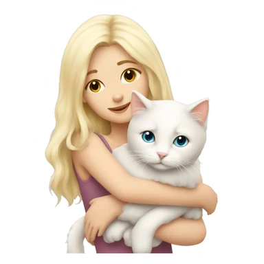 Blonde girl snuggling fluffy white cat sticker