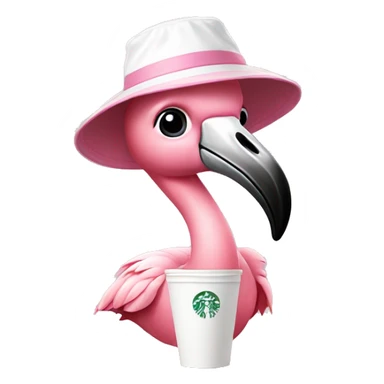 baby flamingo wearing a pink and white bucket hat drinking starbucks  sticker