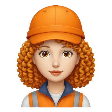 curly haired woman with orange cap sticker