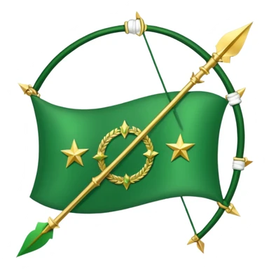 The Circassian flag has a green background with twelve gold stars forming an arc that looks like a bow. There are three crossed arrows in the center of the flag. sticker