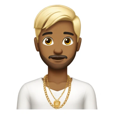 indian boy, with low taper fade, with blond high lights, and a started beard, wearing gold chains, with earing.\ sticker