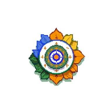 Indian flag with saffron, white, and green horizontal stripes and blue Ashoka Chakra wheel in center sticker