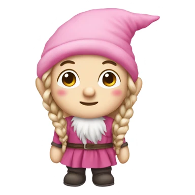 a pink gnome plushie with braids sticker