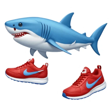 Un tiburón azul con zapatillas Nike rojas, mirando hacia la izquierda y un poco hacia abajo sticker