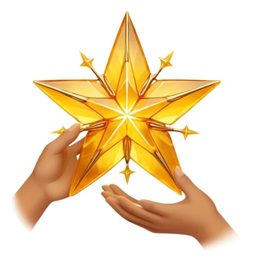 A radiant yellow dream star emerges, carefully being built by hands connecting delicate strands of golden thread and translucent panels of glowing amber glass incomplete sticker