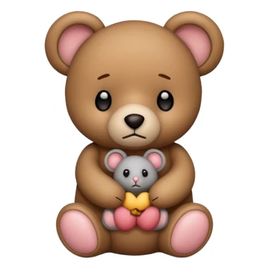 Sad teddy bear emoji holding sad mouse emoji sticker