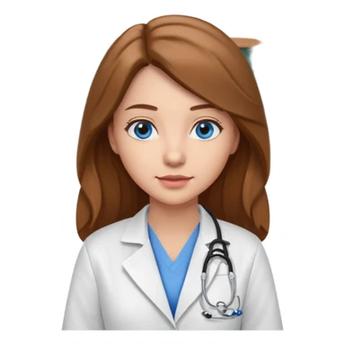 inside a classroom at university, a pretty female nursing student with long brown hair, blue eyes sticker