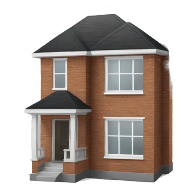 two floor house made of bricks, with dark grey windows and roof sticker