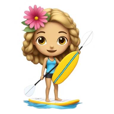 cute paddle boarding girl, with flower in her hair sticker