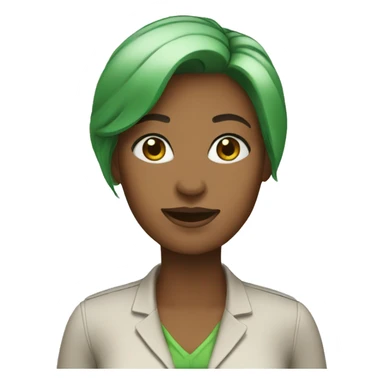 saleswoman wearing green sticker