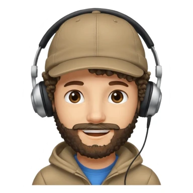 curly haired with headphones in and beard boy with cap sticker