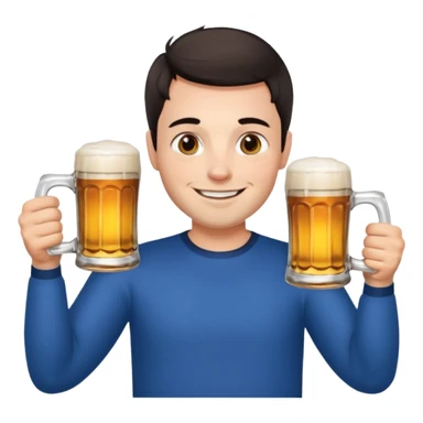 nordic man with short dark hair sitting and holding two mugs of beer sticker