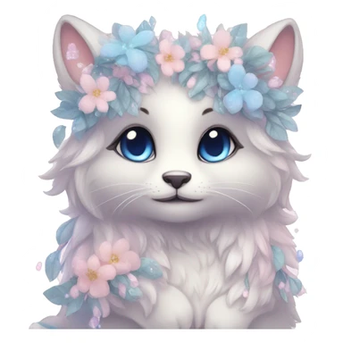 Anthro Cute Cool Blushing Pastel Innocent Shy Kawaii gorgeous sparkly ethereal fantasy animal creature with blue eyes furry sona with flowers and ribbons beautiful aesthetic sticker
