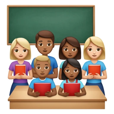 five diverse people with laptops and books in a classroom sticker