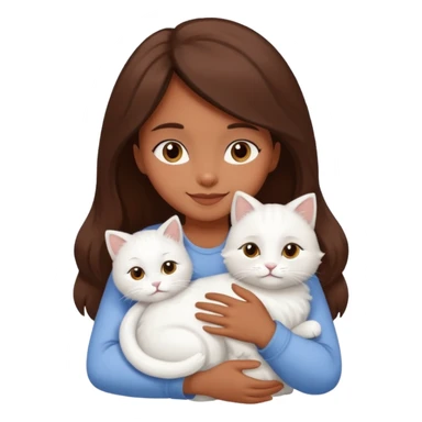 A brown skinned brunette girl hugging a white cat sticker