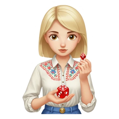 A Ukrainian girlin an embroidered shirt holds a dice in her hand sticker