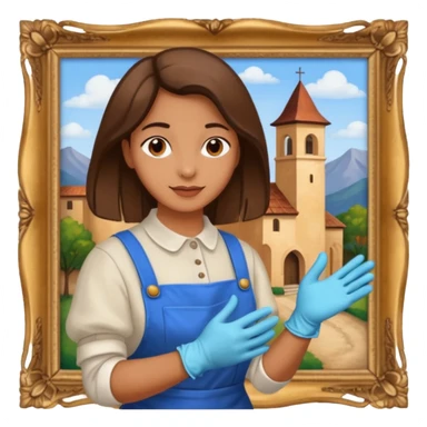 person restoring old painting. sticker