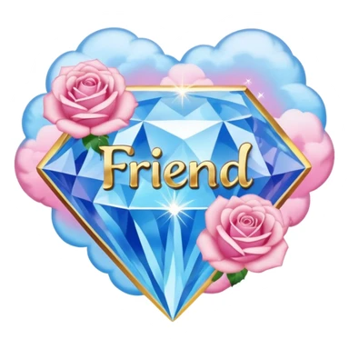 a heavenly pink and blue clouds covering diamonds with beautiful roses and petals and a text that says''Friend'' sticker
