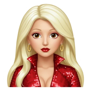 Christina Aguilera with long platinum blonde hair, red sequin outfit sticker