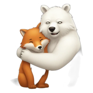 white Bear lovely hugs a fox sticker