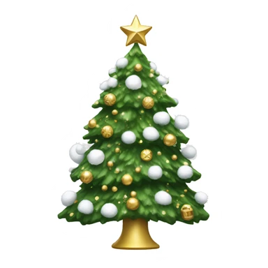 Green Christmas tree with snow and white and gold decorations  sticker