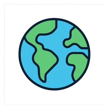 stylized Earth icon, lineal color style, black outlines sticker