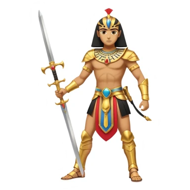 fullbody egyptian ancient soldier with sword and golden armor, action stance sticker