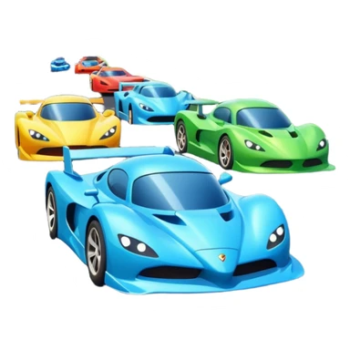 A busy highway with cute fast-moving racing cars with active aero canards surrounded by green fields and distant mountains under a bright blue sky sticker