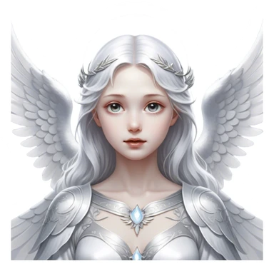Cinematic Angel, Ultra realistic 32k HD, Breathtaking piece of art, rim lighting, hauntingly beautiful art, mostly greyscale, Balanced features, highly detailed digital artwork, glowing with silver light, glowing, high shine, deviant adoptable, highly detailed clothing, remembrance, a painting of white silver, fanciful, enchanting, ghostly, embodying the essence of both reality and fantasy, dreamy, dreamy glow, optical illusion, immaculate composition, complex pose, air composition. The image is so lifelike that it feels as though it could leap off the canvas at any moment sticker