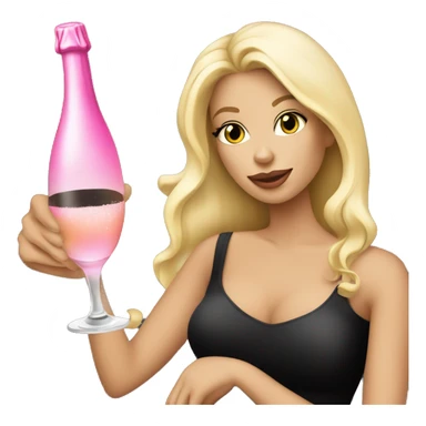 Pretty blonde lady with flowing hair drinking pink champagne and black t-shirt no cleavage sticker