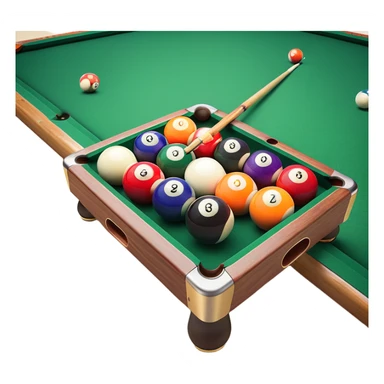 A close-up of a pool cue aimed at a set of colorful billiard balls resting on a green felt table. The focus is on the cue stick and the arrangement of balls, with subtle details of the game’s texture and atmosphere, emphasizing the precision and skill of billiards. sticker