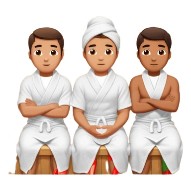 three young men turned in towels sit in the hot sauna sticker