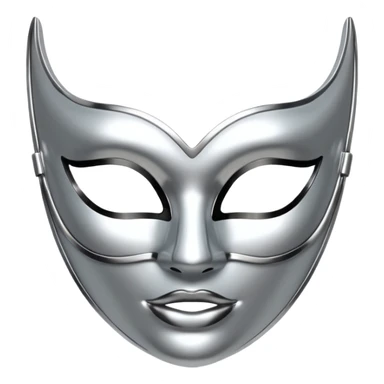 A sleek masquerade mask emoji made of polished silver chrome, smooth sensual curves, reflective metallic surface, mysterious sexy luxury vibe, minimal iOS emoji style, centered, clean white background sticker