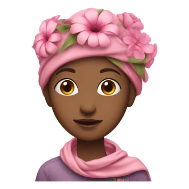 girl with a scarf on her head and a bouquet of pink flowers sticker