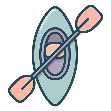 cute rowing kayak with paddle, top view, paddle angled differently, detailed shading, thin clean outlines, soft rounded features, pastel palette #98B5BC #B5B3C1 #C9A3C9 #E4C0CA #F7DCD1 #F7C0AA, Japanese pop art, sticker look, highly detailed, vector clarity, soft lighting, subtle shadows, transparent background sticker