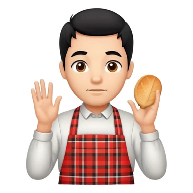 big boy with black hair all up, wearing a white and red plaid apron sticker
