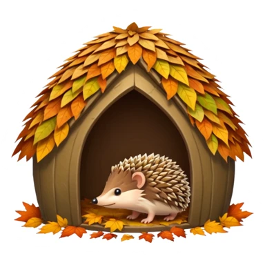 Hedgehog hut made of leaves sticker
