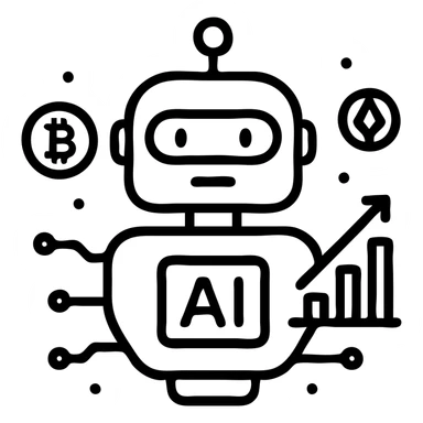 minimal icon for an AI trading bot, with subtle crypto symbols and tech-inspired shapes, sleek and geometric, suitable for a fintech app sticker