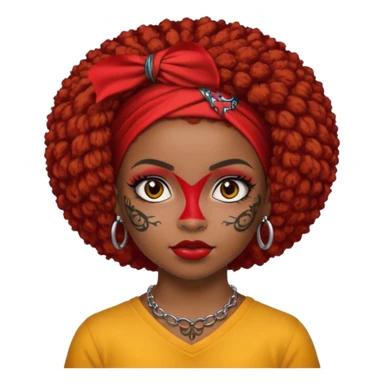 afro hair with red head bandana and lots of face tattoo black skin girl sticker
